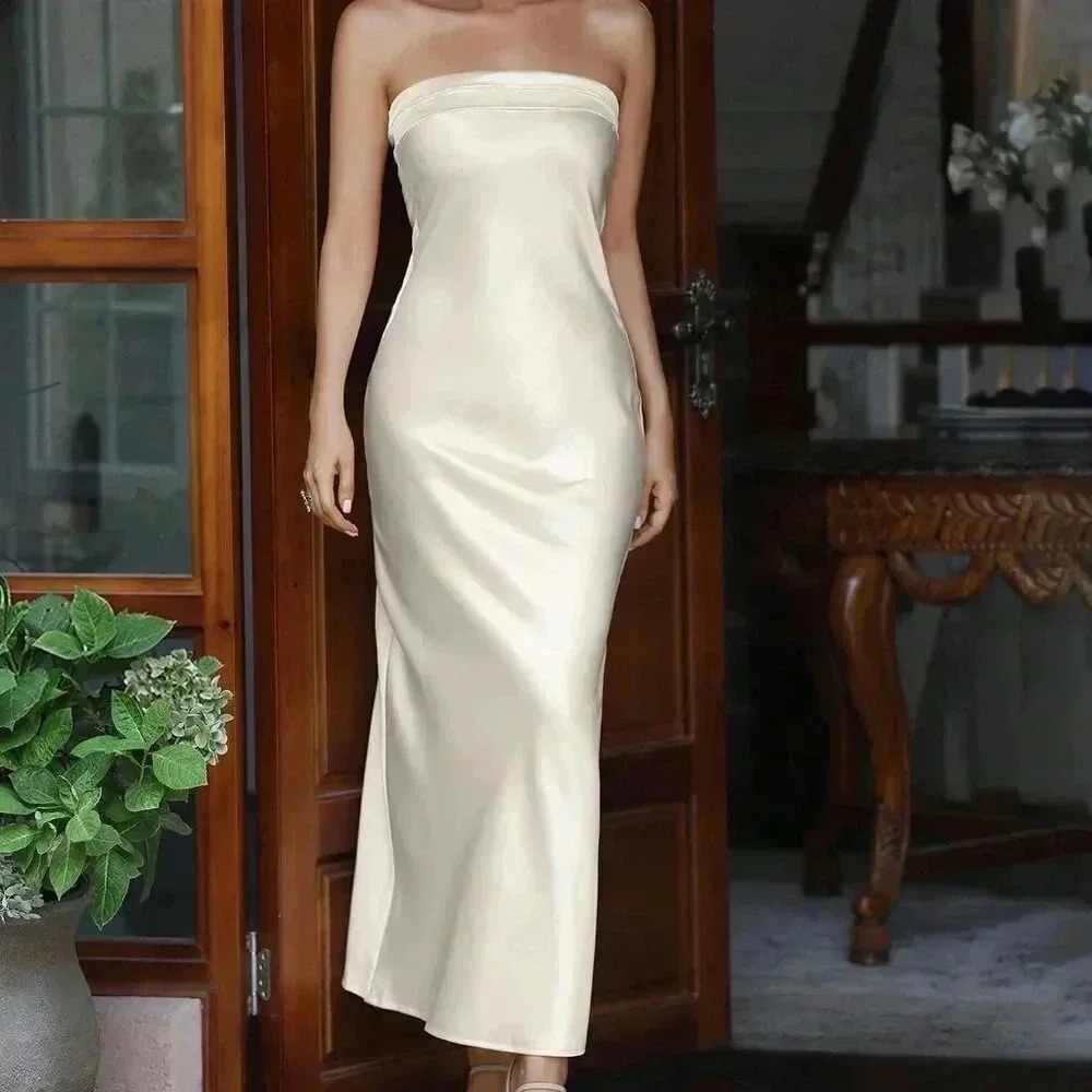 Apricot Elegant Women's Solid Color Strapless Dress - Picture 6 of 6